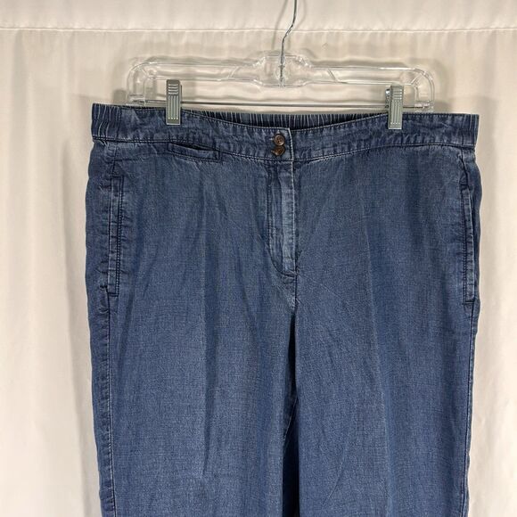 J Jill Denim Pants Women's 12 Medium Wash Blue Button Zip Mid Rise Linen Tencel - Picture 2 of 12